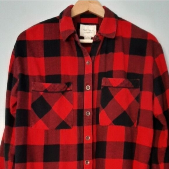 FOREVER 21 Classic Flannel Buffalo Check Plaid Button Down Shirt Red Black Sz S - Picture 2 of 13